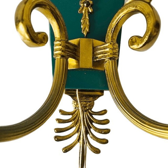 Image 1 of Lampada da parete vintage in stile impero di metà secolo Lucien Gau, in ottone barocco verde, anni '60