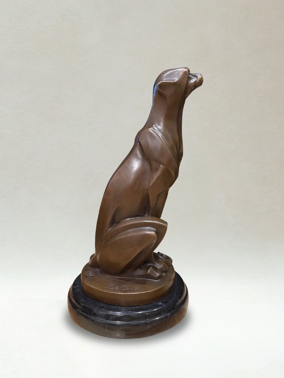 Image 1 of Art Deco bronze panther – Signed De Coux – 30cm - 4kg – Marble base