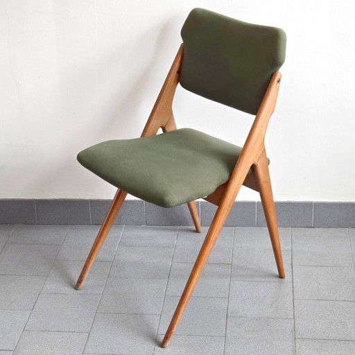 Vintage 1950s Chair with Compass Legs by Gerard Guermonprez, Godfrid Edition, 1950s