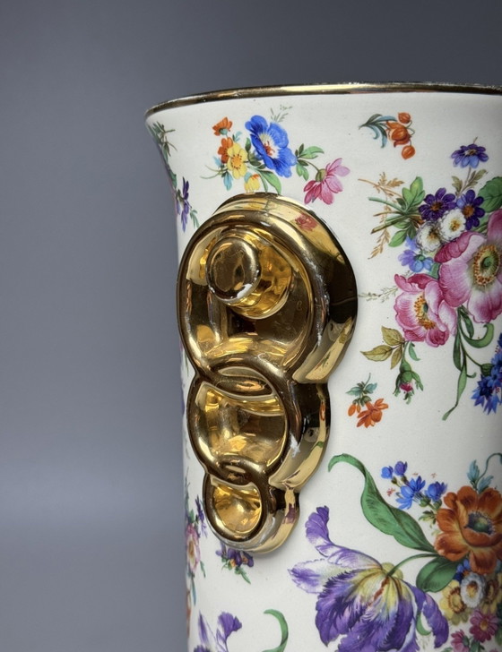 Image 1 of Boch Frères La Louvière Keralux Vaas “Fleurs de Saxe” — België, Art Deco Periode