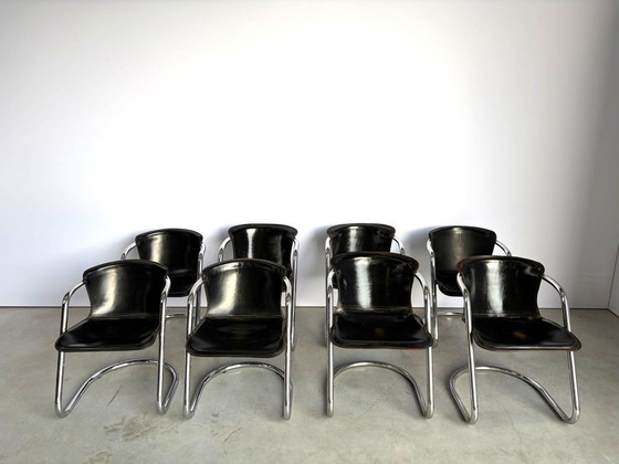 Sedie da pranzo vintage di Willy Rizzo per Cidue, set da 8, anni '70. – Leather, Metal (photo 3 of 10)