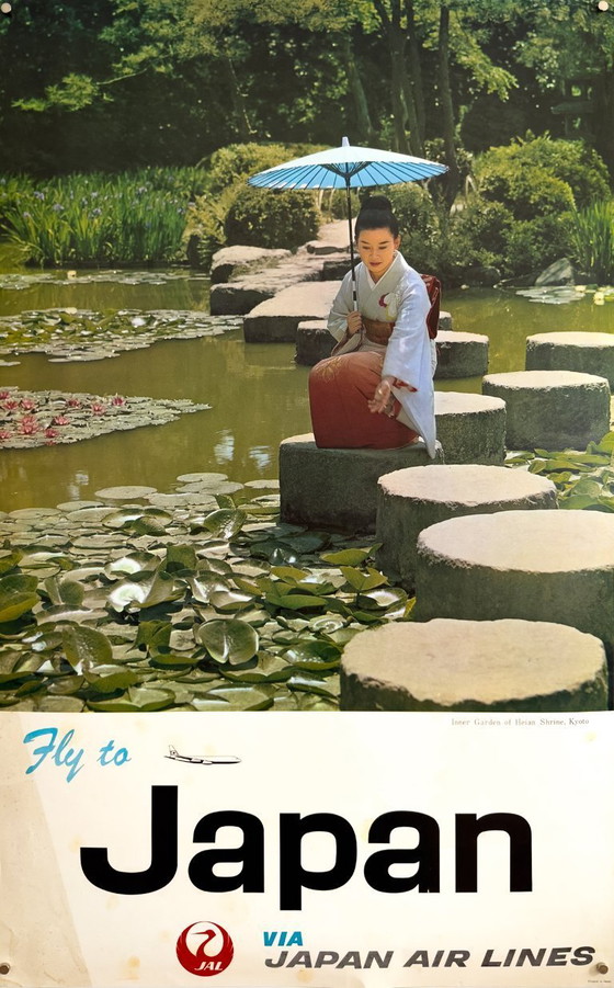 Image 1 of 🛫 Fly to Japan — Inner Garden of Heian Shrine, Kyoto – c.1965 – Original Poster by Japan Air Lines |  100.5 × 62.5 cm | Japan