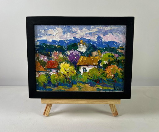 Original Oil Painting Summer Village Landscape Gentle breath of the morning wind