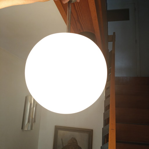 Lámpara colgante vintage de globo opalino de los años 70 – Diseño de la era espacial – Cableado renovado