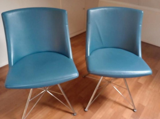 Image 1 of 2 X Blue Leather Chairs Bert Plantagie Rho Spin