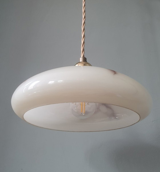 Vintage Marbled Pendant Lamp - Opaline Glass - Art Deco Style. – Metal (photo 12 of 15)