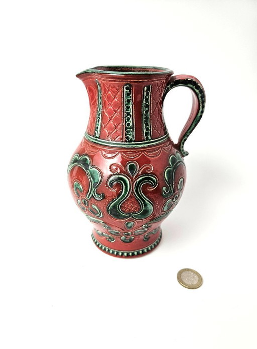 Brocca in ceramica dipinta a mano vintage GMUNDNER Keramik Austria, metà secolo