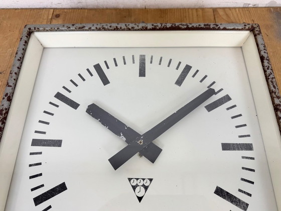 Image 1 of Grey Rusty Industrial Square Wall Clock from Pragotron, 1970s