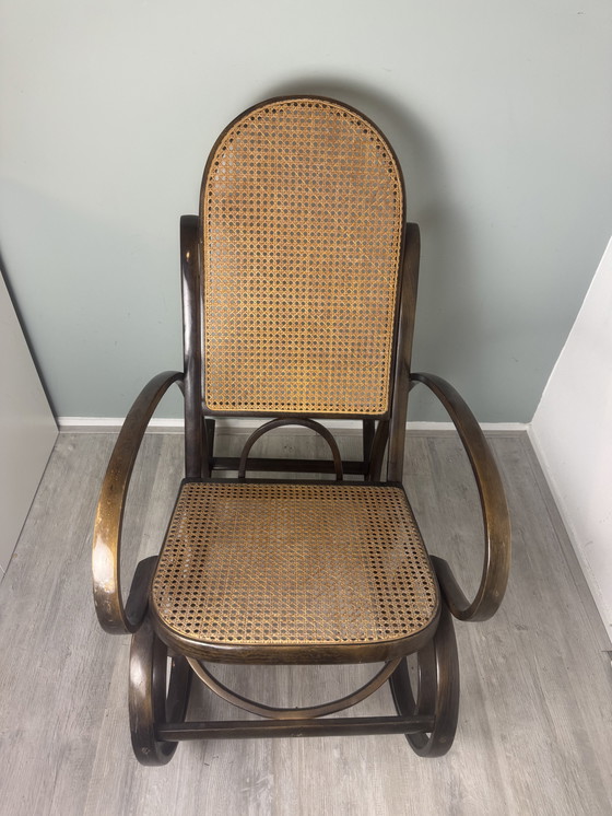 Image 1 of Thonet Style Rocking Chair with Rattan