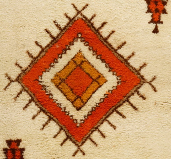 Image 1 of Large Vintage Turkish Tulu Rug – High-Pile Cream & Orange Wool Shaggy Carpet 334 x 242 cm