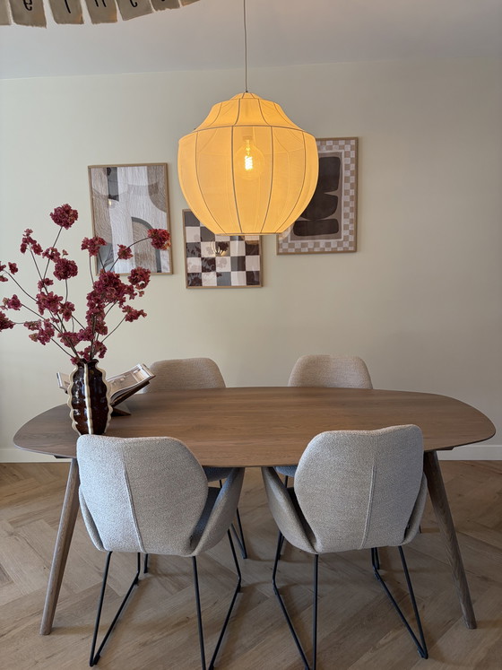 Image 1 of Tavolo da pranzo in legno marrone, sedia Hello, semi-ovale, 100x200