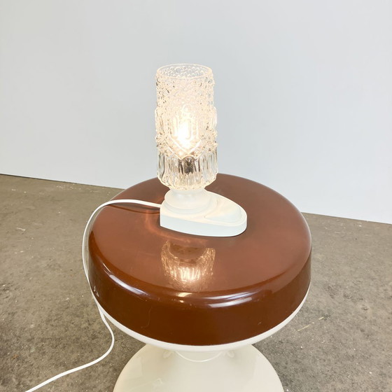 Image 1 of tafellamp van SAKU, glazen zak op kunststof voet, jaren 1970