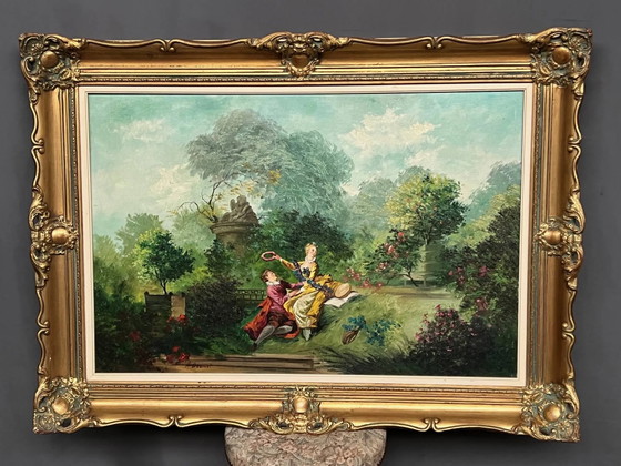 A. Desmet "Romantische scène". – Schilderijen & Tekeningen, Canvas (photo 7 of 7)
