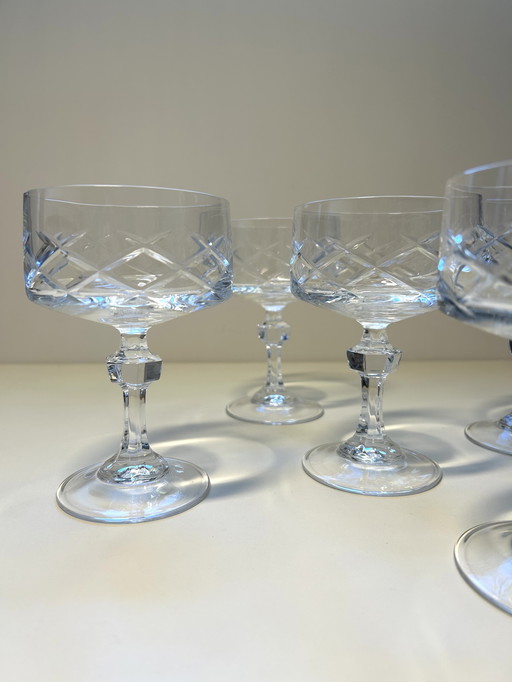 5 große Champagnerkelche aus Kristall