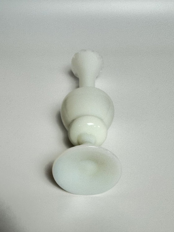 Image 1 of Elegant Italian Opaline Glass Rose Vase with Scalloped Rim, attributed to Stelvia. Italy, 1960s