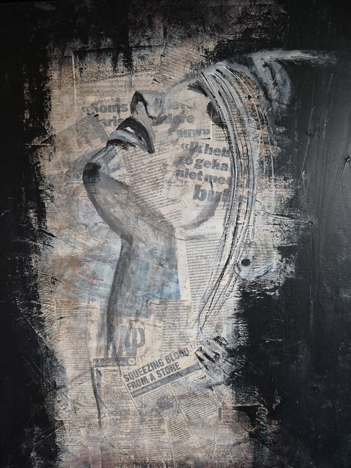 Painting Mixed media of a blindfolded woman