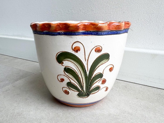 1x Vintage Italiaans Keramiek Bloempot Met Een Bloemendecor – Plantenbak, Ceramic (photo 4 of 8)