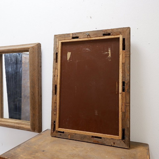 Image 1 of Paar rechteckige Wandspiegel mit rustikalen Holzrahmen