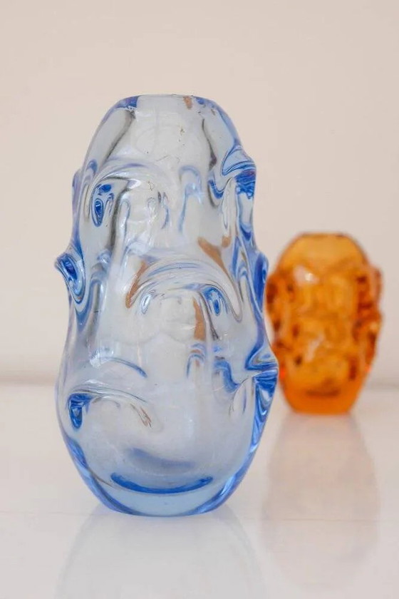 Image 1 of Vase vintage en cristal moderne bleu pâle par Börne Augustsson pour Åseda