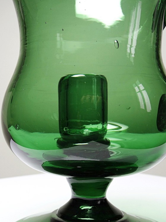 Image 1 of Grand photophore vintage verre vert soufflé, années 60-70