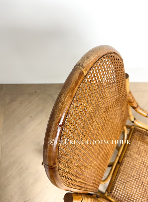 Image 1 of Vintage rattan bamboo webbing rocking chair