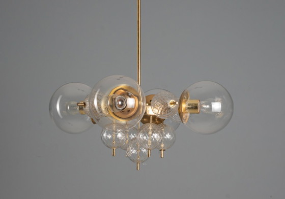 Image 1 of Lustre en verre et laiton, Jaroslav Bejvl, années 1970, Tchécoslovaquie