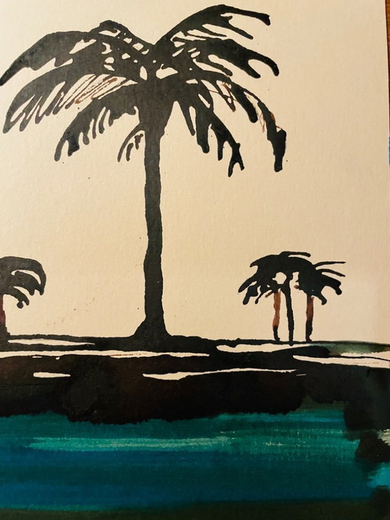 Image 1 of Acuarela bicolor firmada "Crepúsculo en el Nilo"