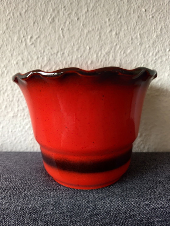 Image 1 of 🧡 Vintage flowerpot from the 70s/80s | Orange-brown | Ceramic West German style | approx. 14 cm