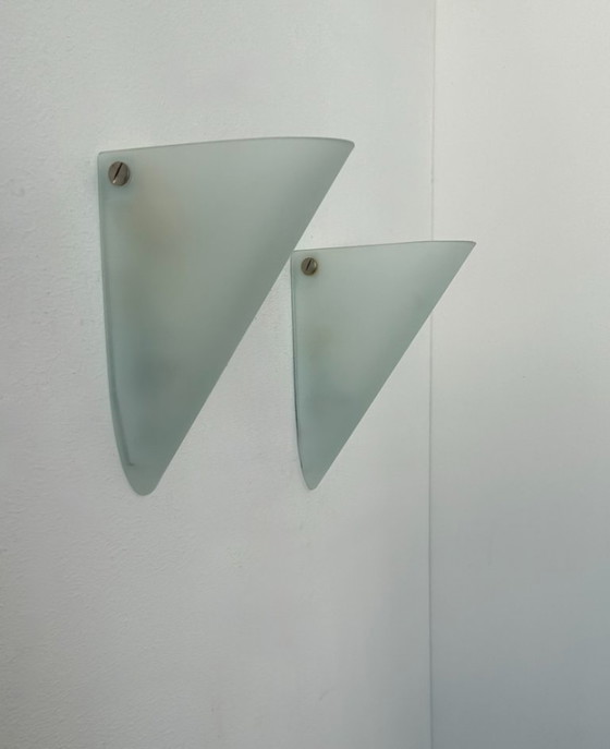 Image 1 of Pair of vintage sconces, sandblasted glass, France 1970