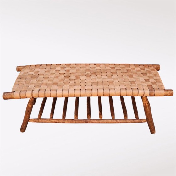 Image 1 of Panca artigianale in pelle naturale – Pouf in stile boho chic marocchino