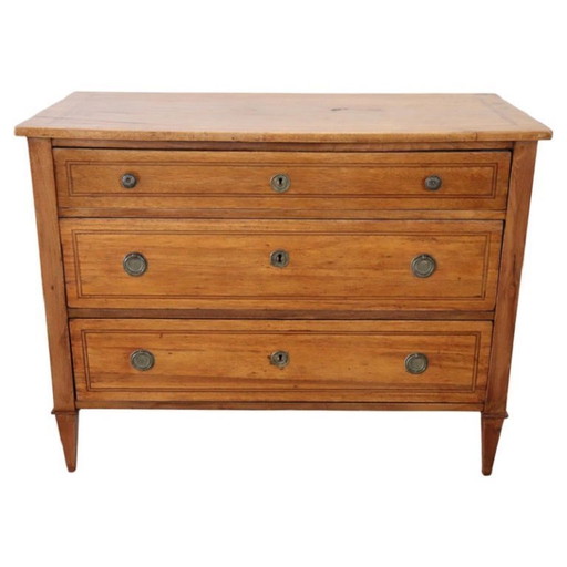 Commode ancienne en noyer marqueté, Italie, fin du XVIIIe siècle