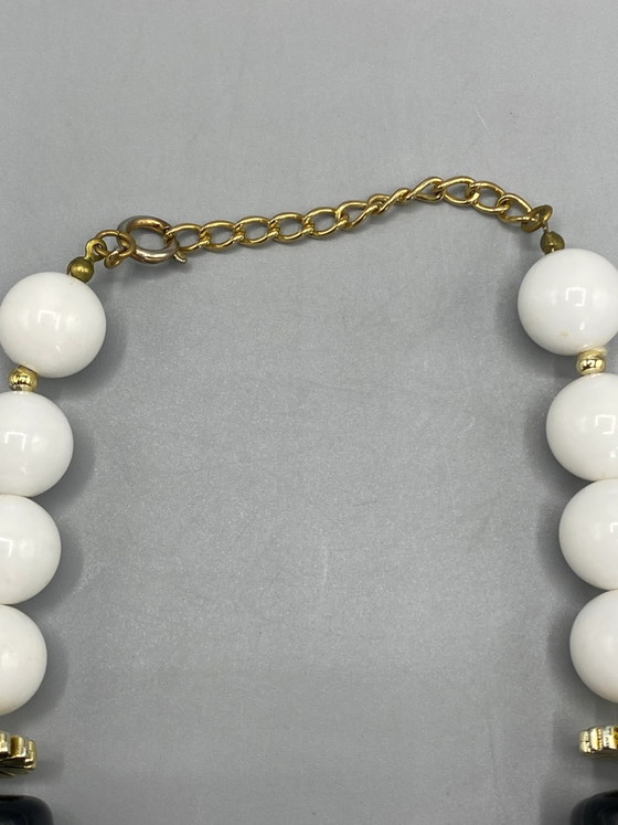 Vintage Black, White, and Gold Choker Necklace – Large Shaped Beads – Decorative Objects, 1980 (photo 3 of 4)