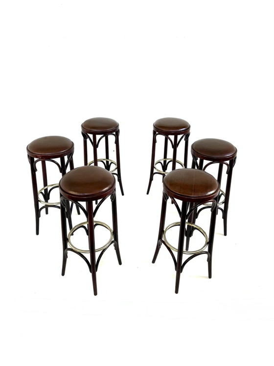 Image 1 of 6x vintage barkruk bentwood & leer ‘80