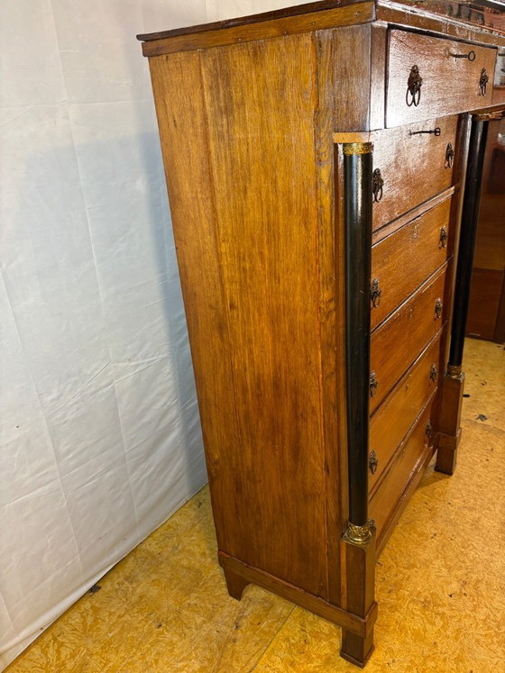 Image 1 of Antique Dutch Oak Empire Chiffonier Chest of Drawers ca1820  A striking and elegant antique Dutch Empire chiffonier chest of dra