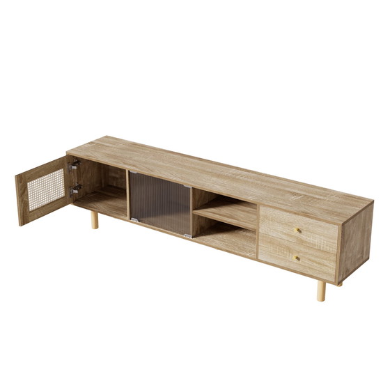 Image 1 of Urban Meuble TV-meubel in houtlook van rotan en glas met lades 172*35*48 cm