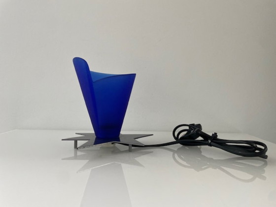 Image 1 of Vintage Zicoli design lamp sapphire blue glass stainless steel