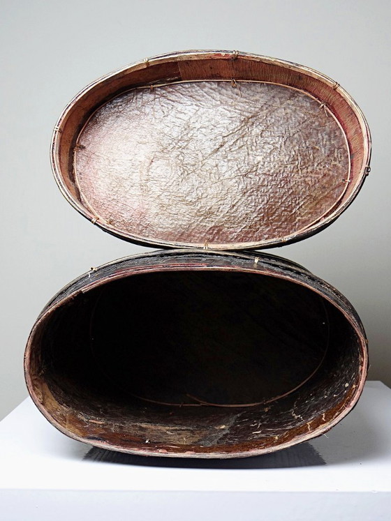 Image 1 of "Tampung" box, bamboo and leaf, Indonesia, Lombok, early 20th century