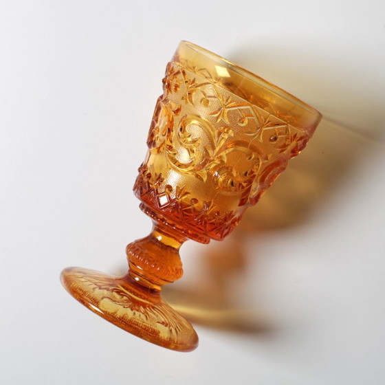 Verre à pied ambré vintage Arabesque / Gobelet à vin Baccarat / Vallerysthal & Portieux / France / Années (photo 4 sur 12)
