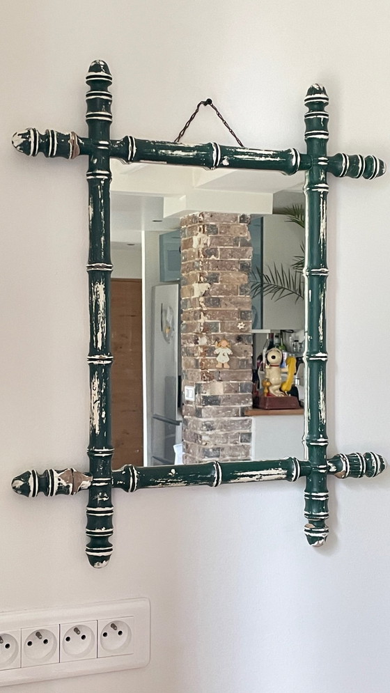 Image 1 of Specchio antico chiamato bambù patinato vintage Francia