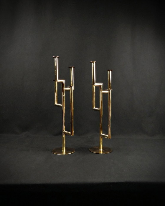 Image 1 of Paar Kandelaber Karl Hagenauer Wiener Werkstätte aus vergoldetem Messing 1930