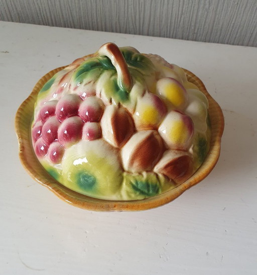 Beautiful antique barbotine fruit bowl, St-Clémént France