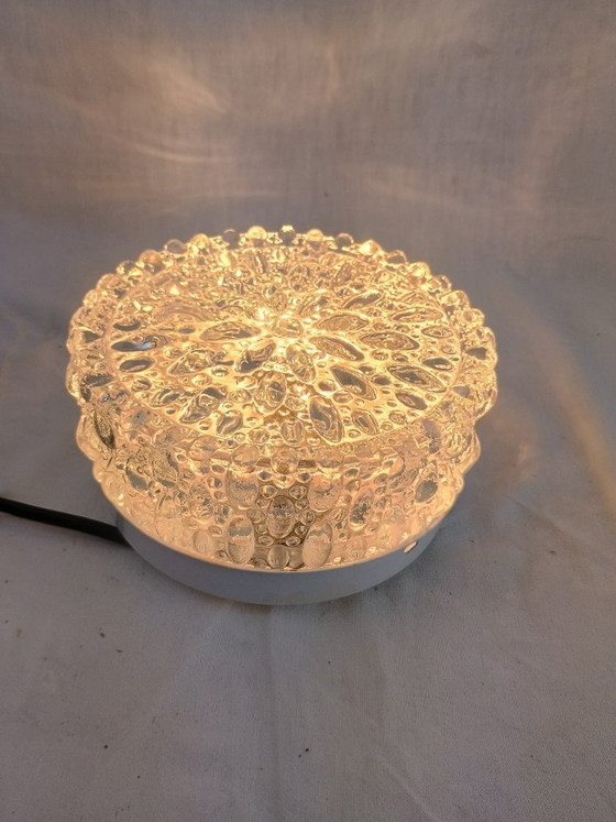 Image 1 of Vintage Glashütte Limburg 1960s Pressed Glass Ceiling Light - Textured Clear Glass Flush Mount Wall Sconce German Mid-Century