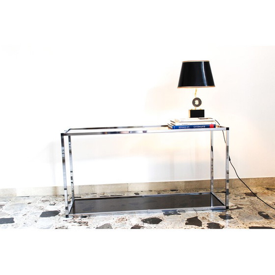 Image 1 of Vintage console in chromed metal and smoked glass, Italy 1970s