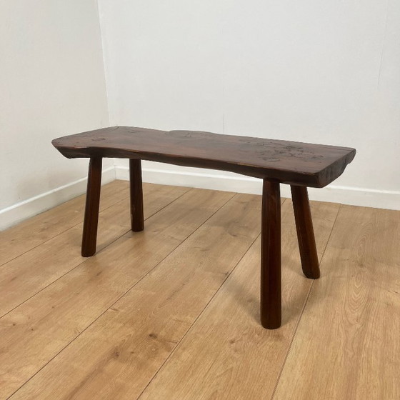 Image 1 of Rustic bench in solid elm, wabi sabi style, Mid-20th century.