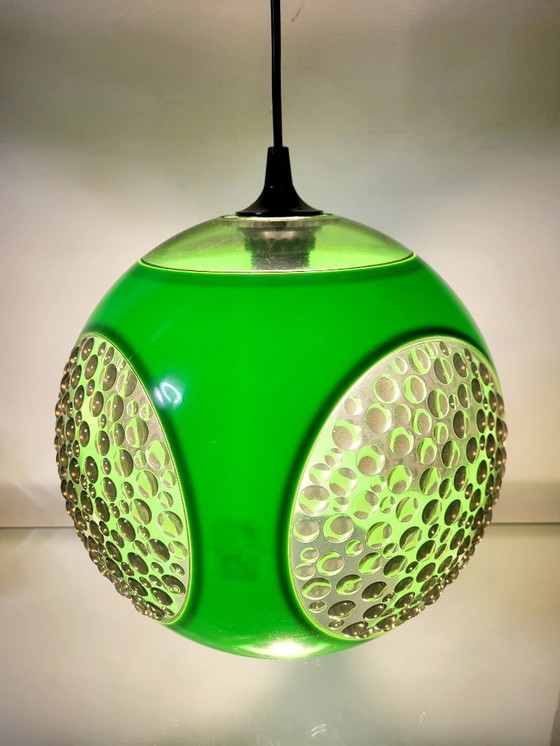 Image 1 of Space age hanglamp, Bug eye, Massive, groen, België, jaren 1970
