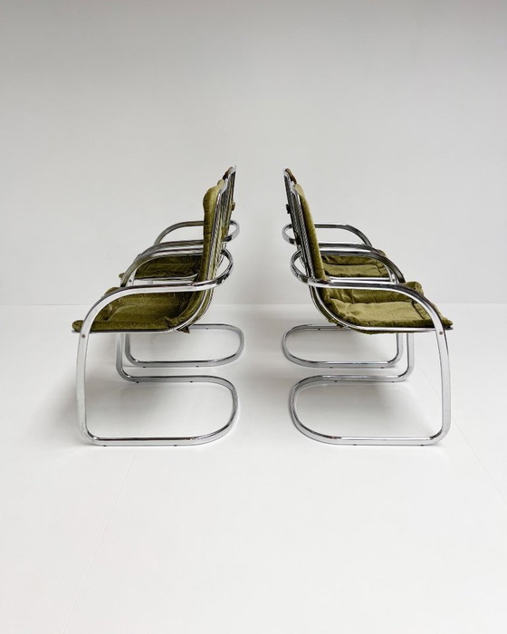 Image 1 of Juego de 4 sillas de alambre cromado diseñadas por Gastone Rinaldi para Rima, década de 1960.