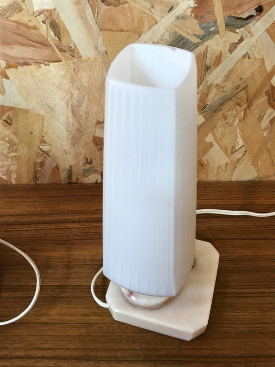 Image 1 of 2 vintage marble and opaline lamps from the 70s
