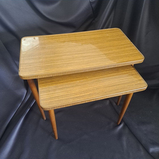 Image 1 of Vintage Set Side Tables - Mid - Century Wood Veneer (1960s)