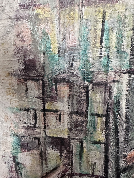 Image 1 of Henk van der Vet – Abstract Brutalist schilderij (1968), olieverf op doek