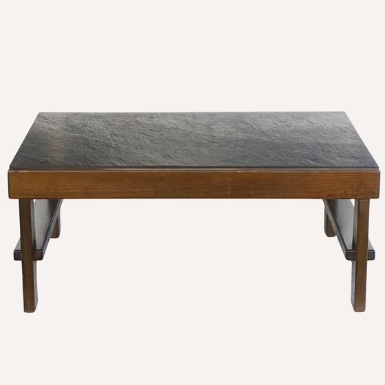 Image 1 of 1X Table basse moderniste brutale en pierre naturelle noire et grise Par Carl Straub, Allemagne, 1979